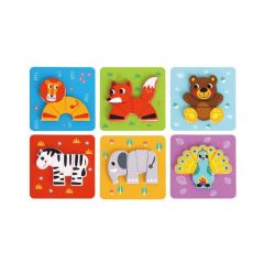 6 minipuzzels dieren in doosje 34 stuks 1+
