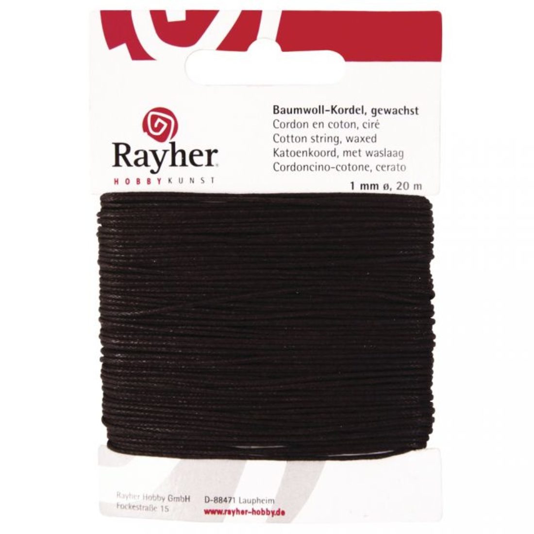 Katoen waxkoord 1 mm 20 m