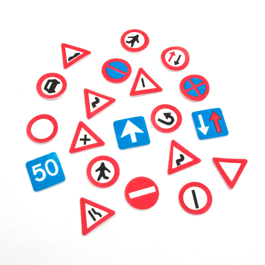 Rubber verkeersborden 2,5 cm 20 stuks assortiment