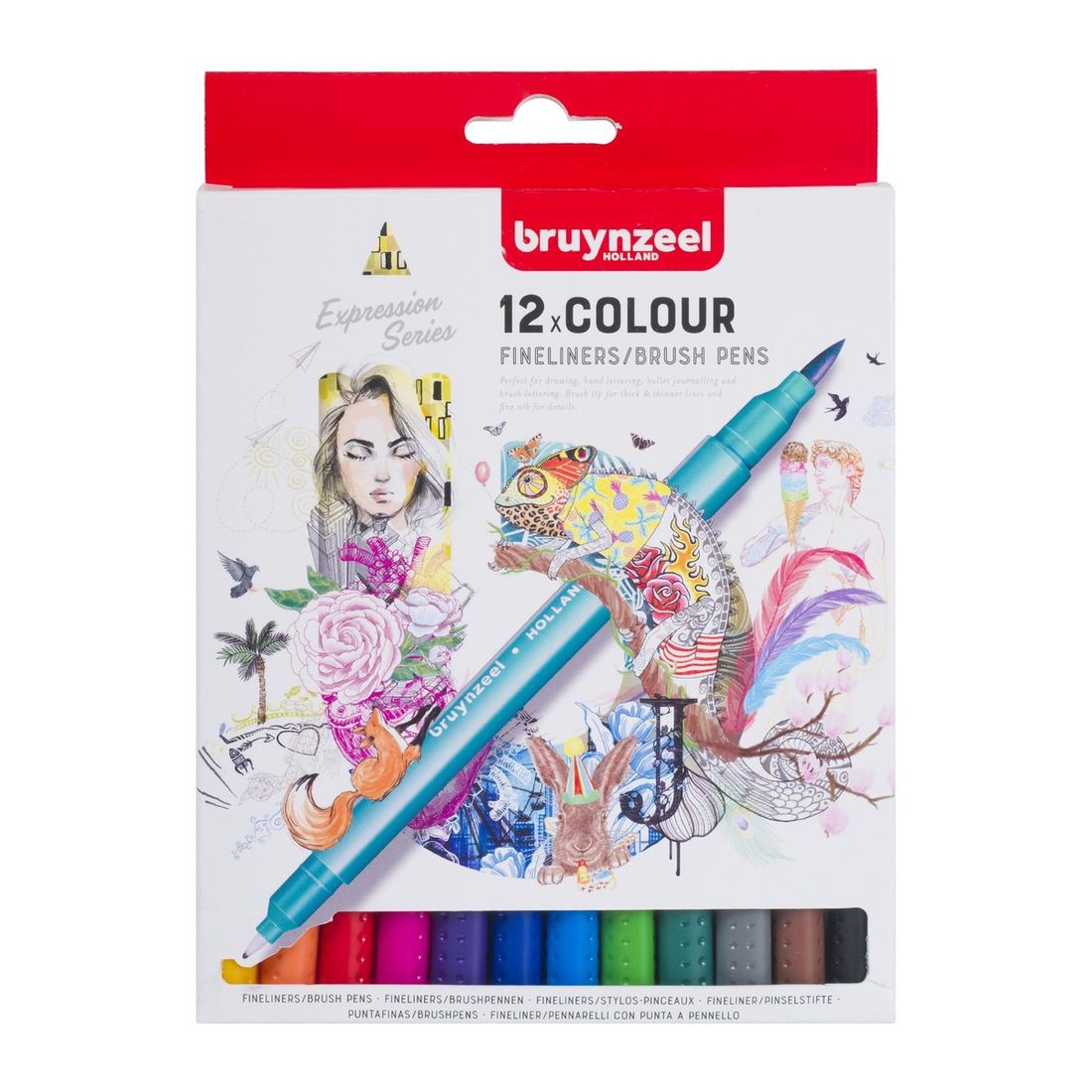 Bruynzeel fineliners/brushpennen 12 stuks