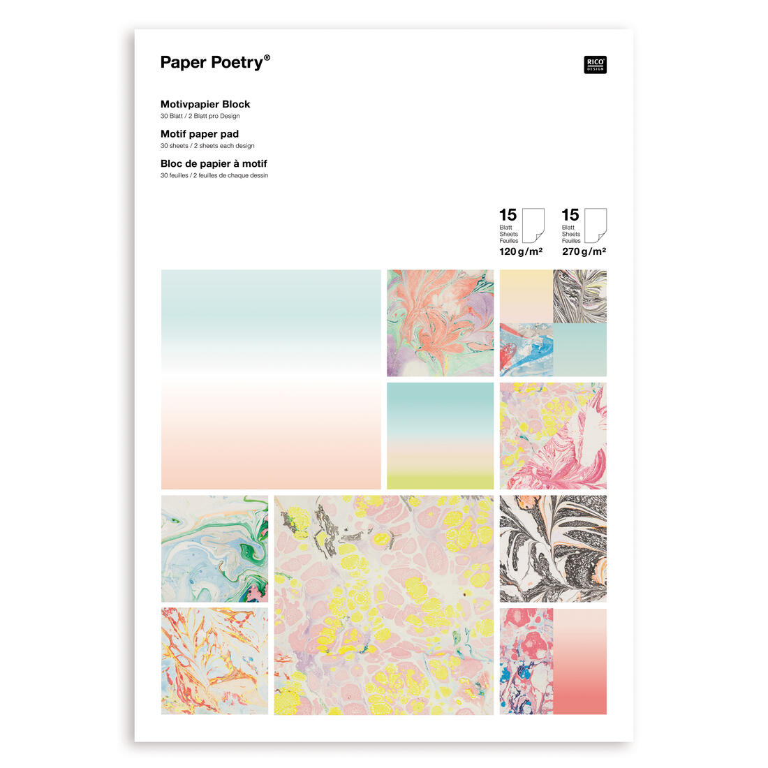 Blok papier A4, 120 - 270 g 30 vellen marmer Blok papier A4, 120 - 270 g 30 vellen marmer