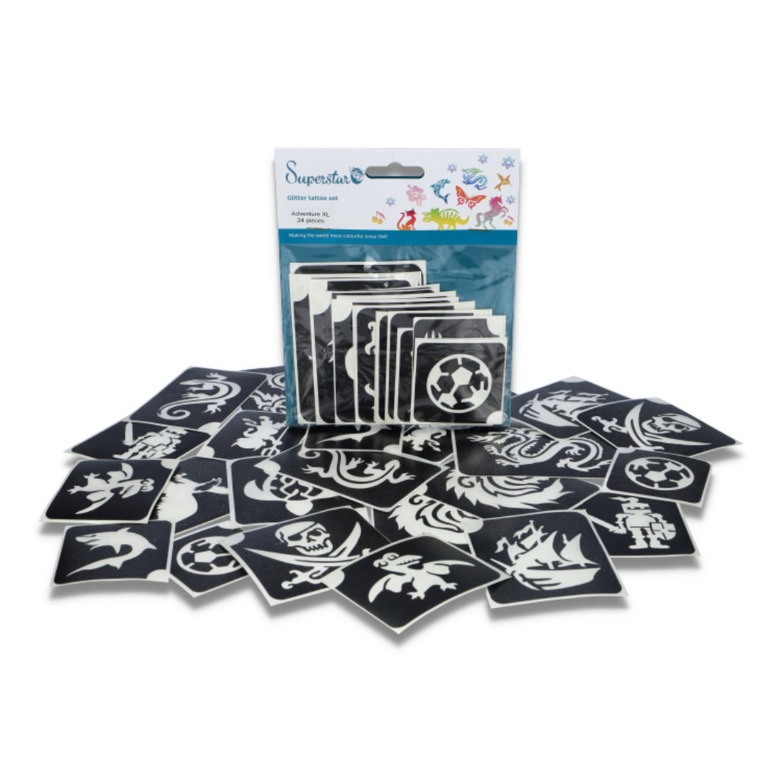Sjablonen voor glittertattoos 24 stuks adventure