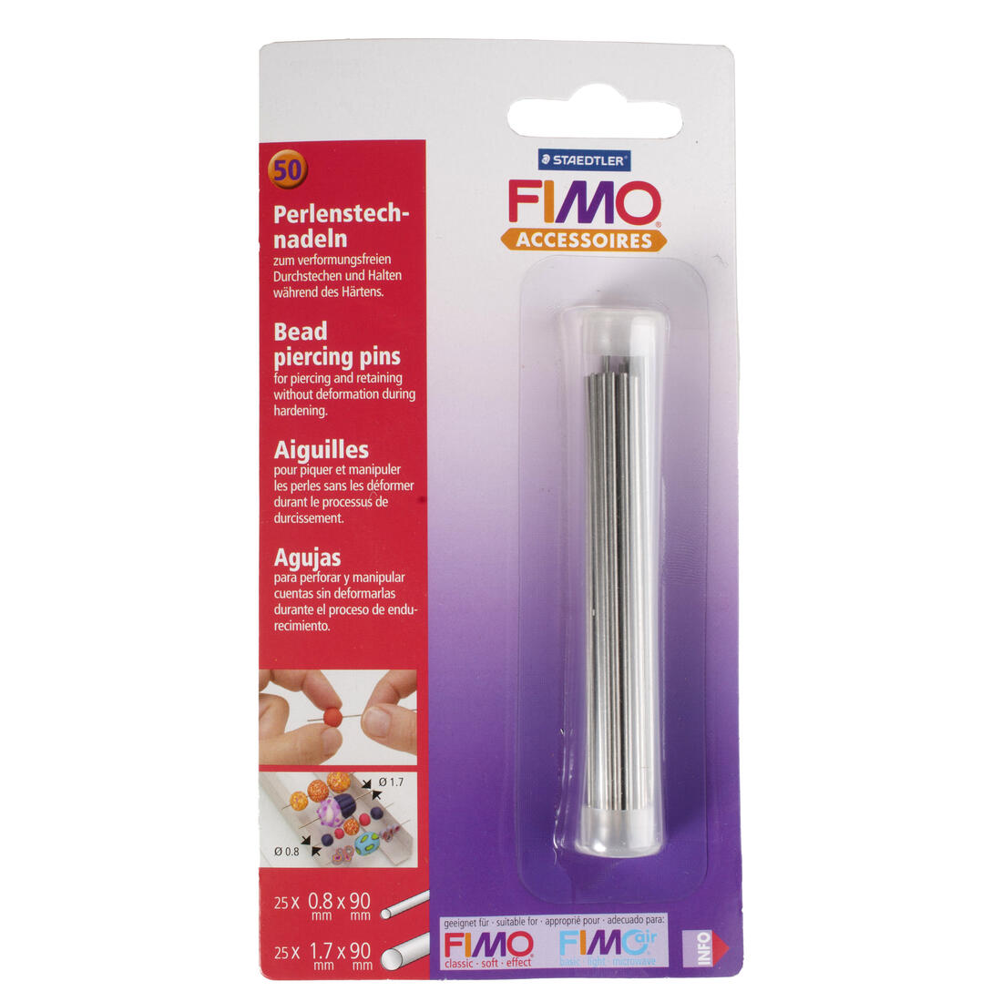 Fimo Acc. parelnaalden 0,7 en 1,5 mm dik 90 mm 50 st. Fimo Acc. parelnaalden 0,7 en 1,5 mm dik 90 mm 50 st.