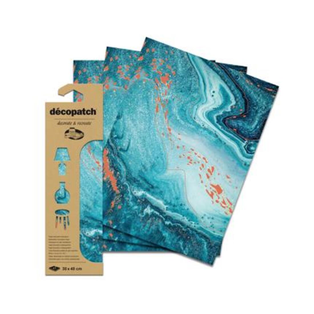 Decopatch papier 30 x 40 cm 3 vel goudfolie marmer
