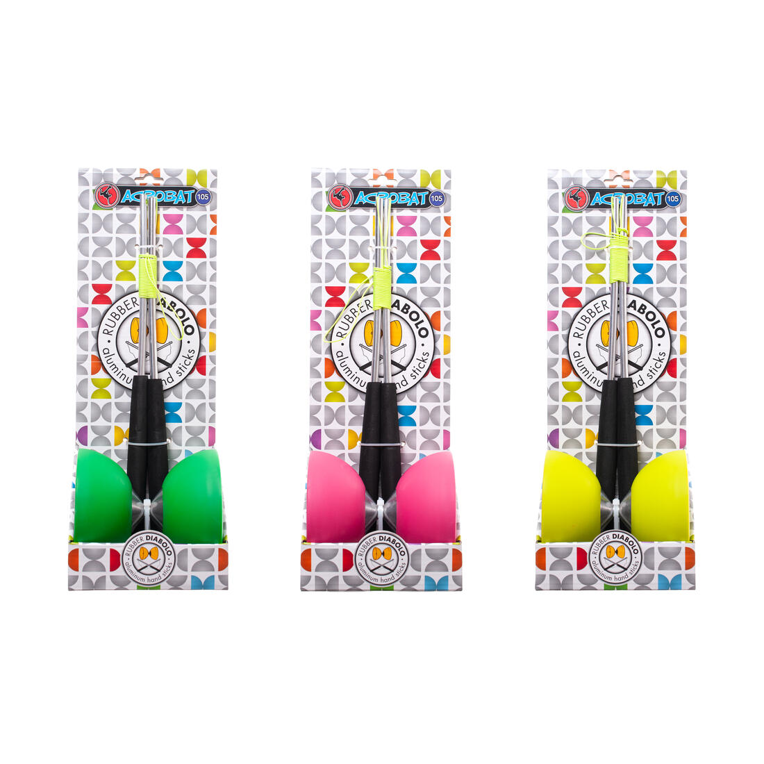Diabolo Acrobat rubber 105 mm met handstok 32,5 cm budget
