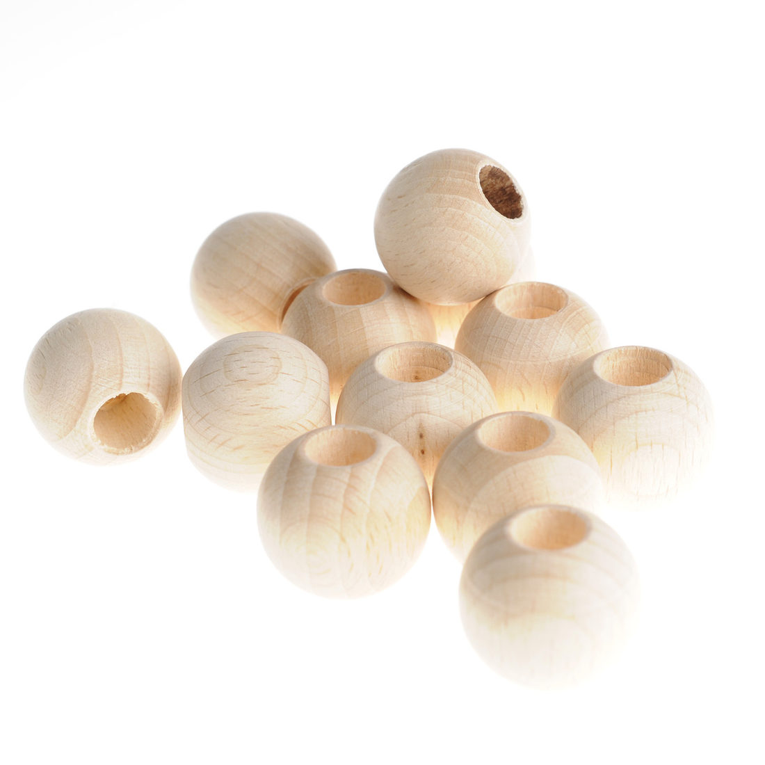 Houten bol met groot gat 25 mm 20 stuks