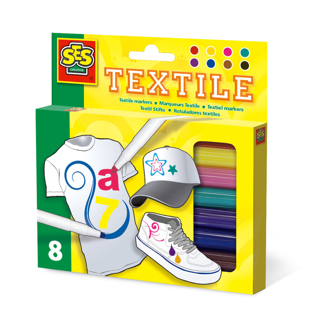 Ses textielstiften 8 stuks assortiment