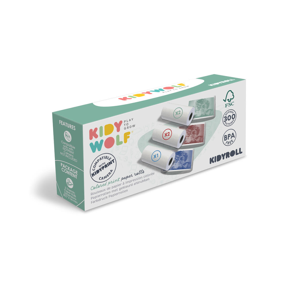 Kidyroll color - 5 gekleurde aanvulrolletjes voor Kidyprint