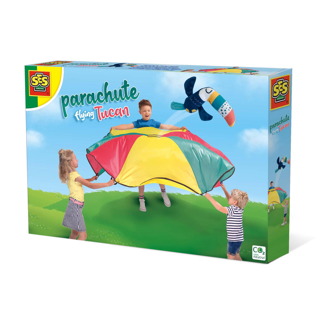 Speelparachute met vliegende toekan Speelparachute met vliegende toekan