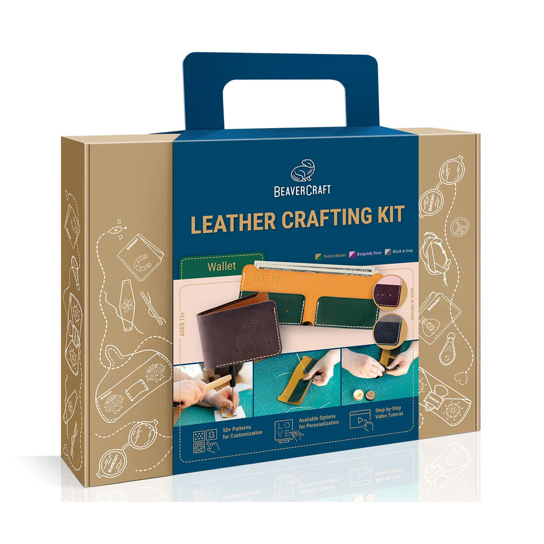 Leerbewerking set portefeuille bruin/groen Leerbewerking set portefeuille bruin/groen