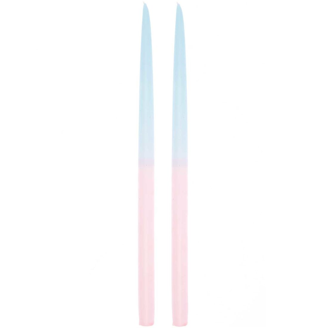 Kaars 28 cm x 1,4 cm 2 stuks dip dye blauw/roze
