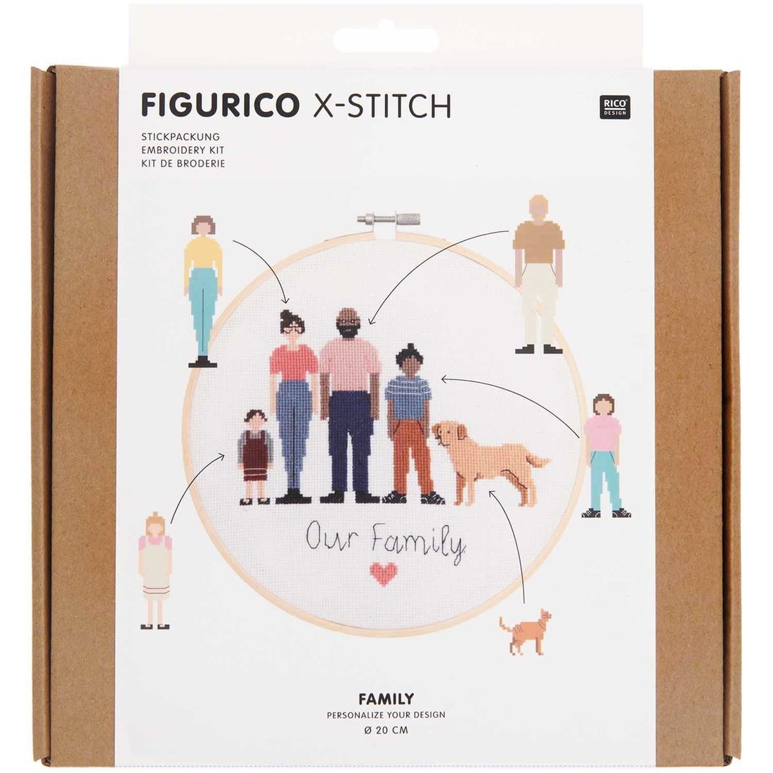 Personaliseerbare borduurset kruisjessteek 20 cm familie