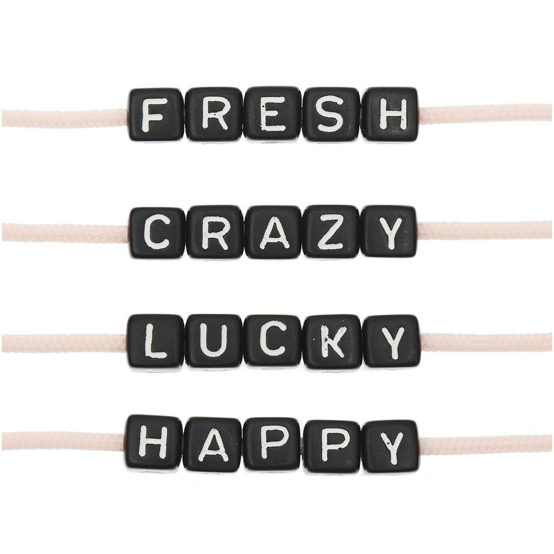 Ponii Beads Letterkralen FRESH/CRAZY/LUCKY 10 mm 20 st zwart