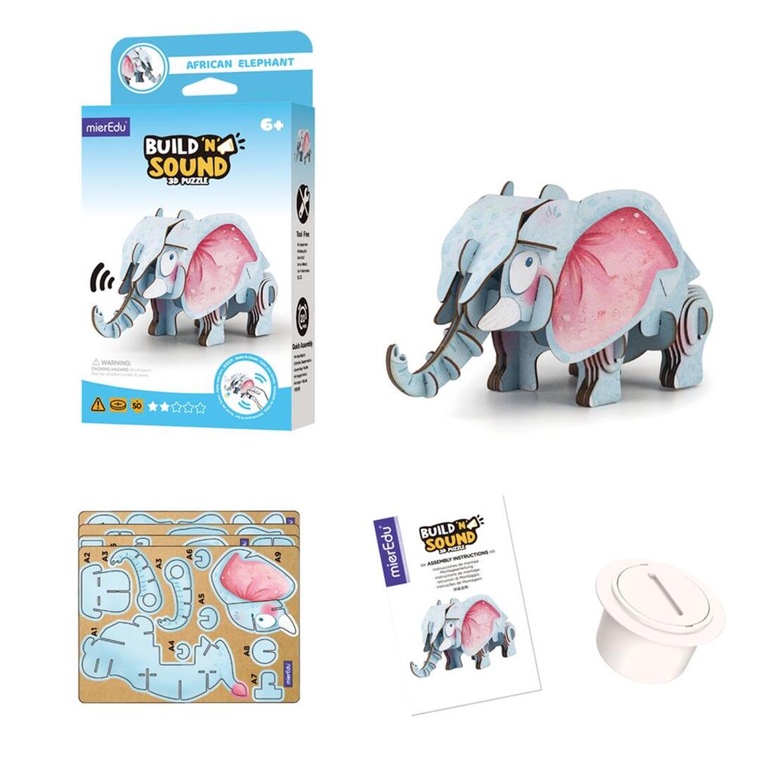 3D puzzel met geluid wild dier - afrikaanse olifant 3D puzzel met geluid wild dier - afrikaanse olifant