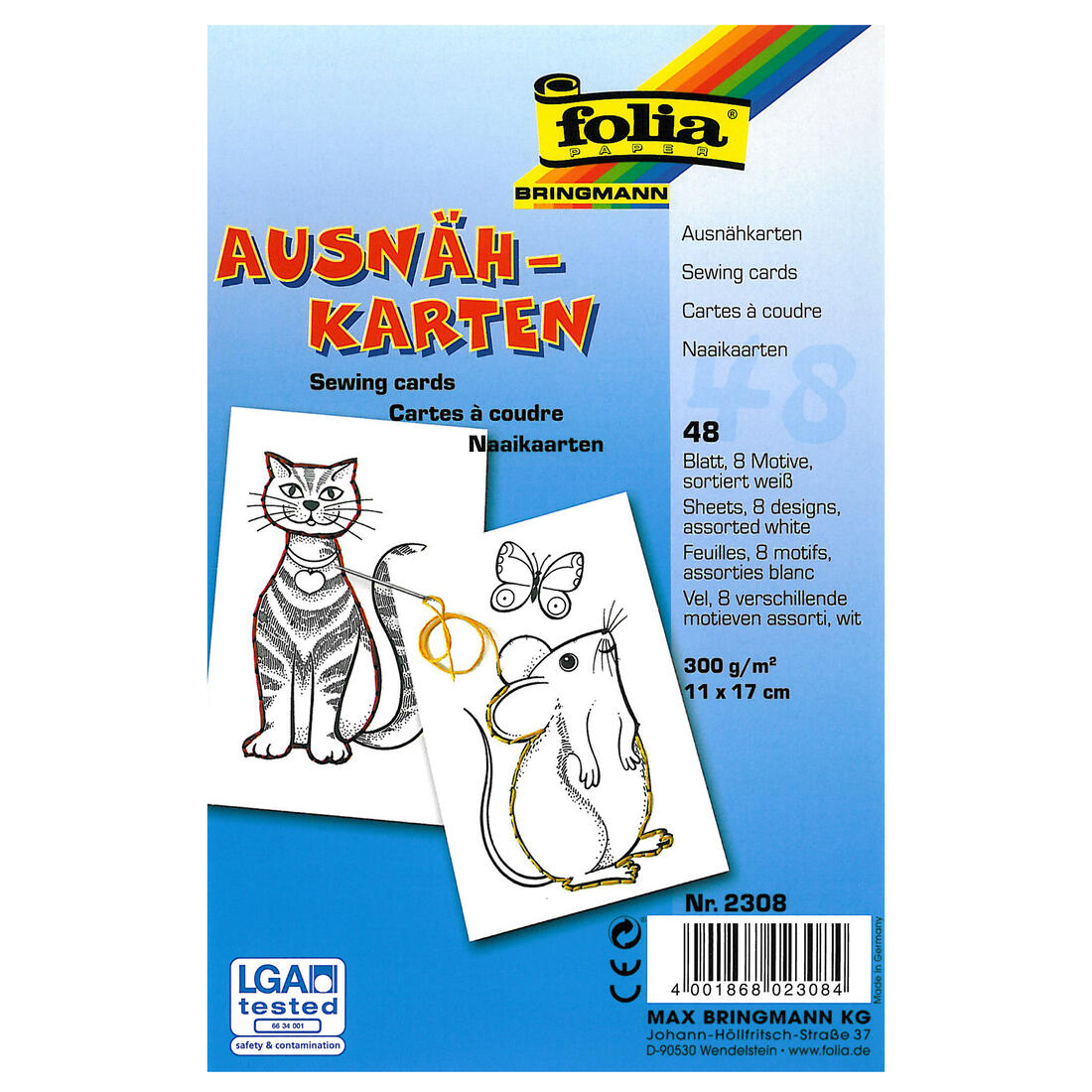 Naaikaarten 11 x 17 cm 48 stuks wit