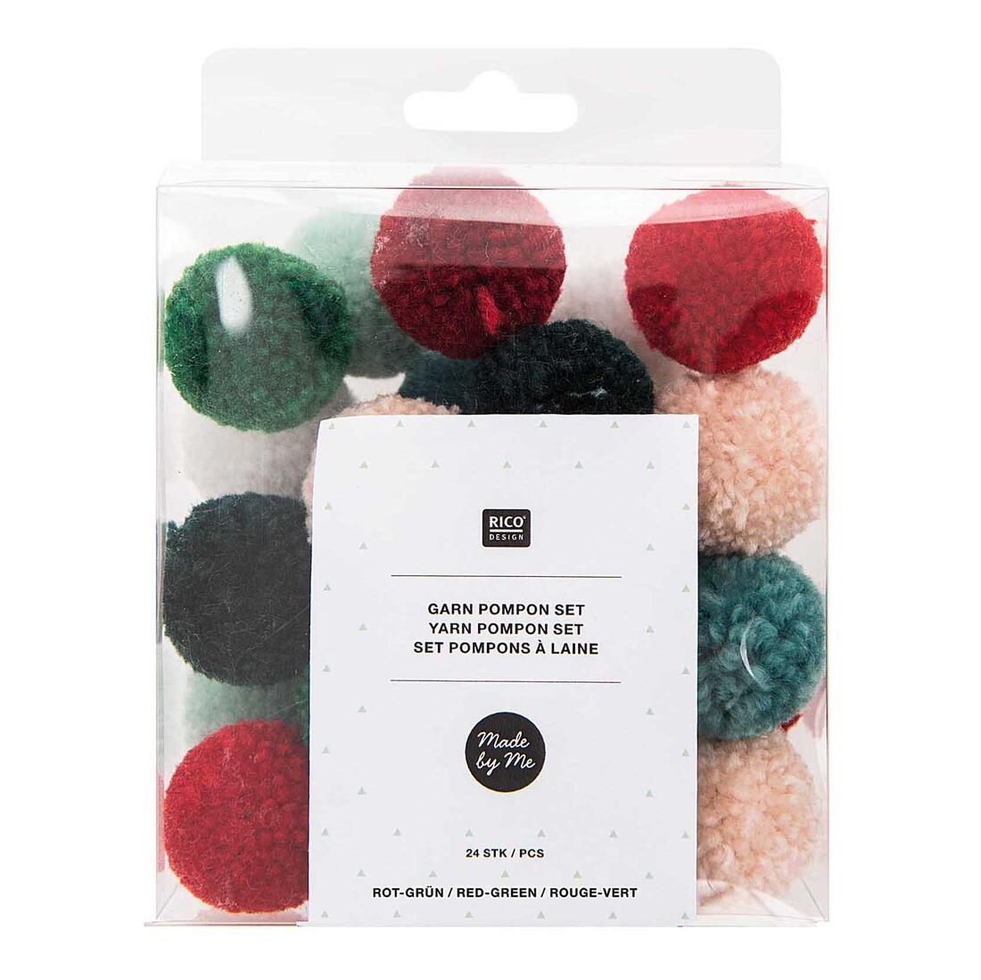 Pompon 24 stuks mix klassiek kerst