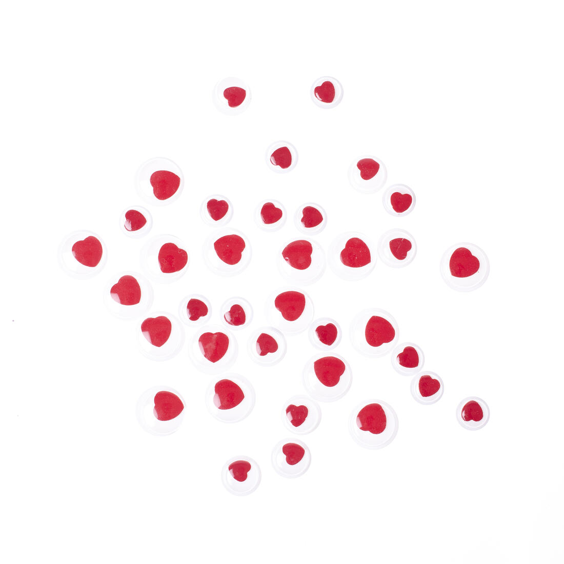 Wiebeloogjes 64 stuks ass. 10-12-15  mm hartjes