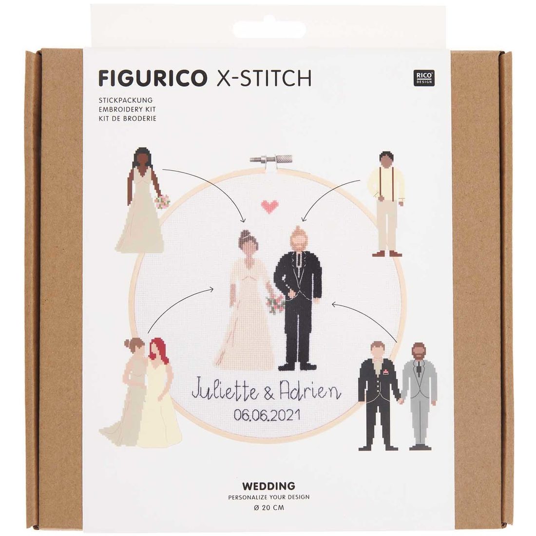 Personaliseerbare borduurset kruisjessteek 20 cm huwelijk