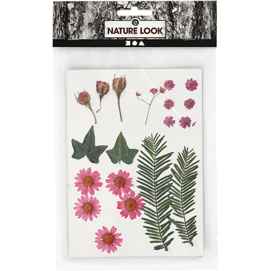 Gedroogde bloemen en bladeren 19 stuks roze