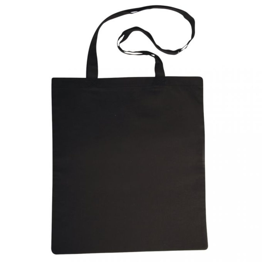 Katoenen zak 38 x 42 cm lang schouderlint zwart
