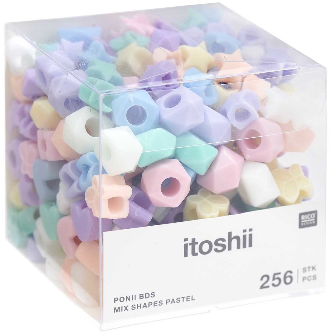 Ponii Beads Kralen 9 x 6 mm 256 stuks pastel vormen mix Ponii Beads Kralen 9 x 6 mm 256 stuks pastel vormen mix