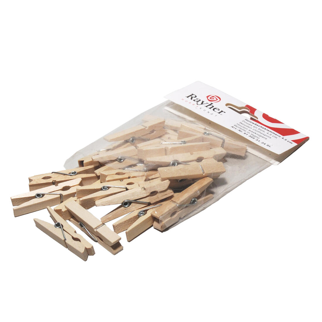 Houten wasknijpers 4,5 cm 24 stuks naturel