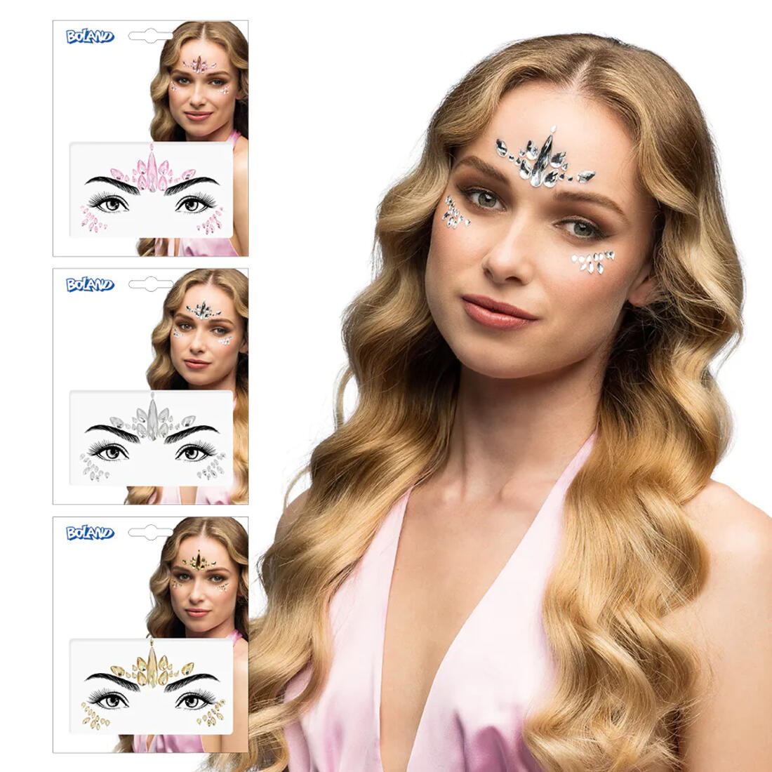 Set gezichtjuweeltjes Arista goud, roze of transparant