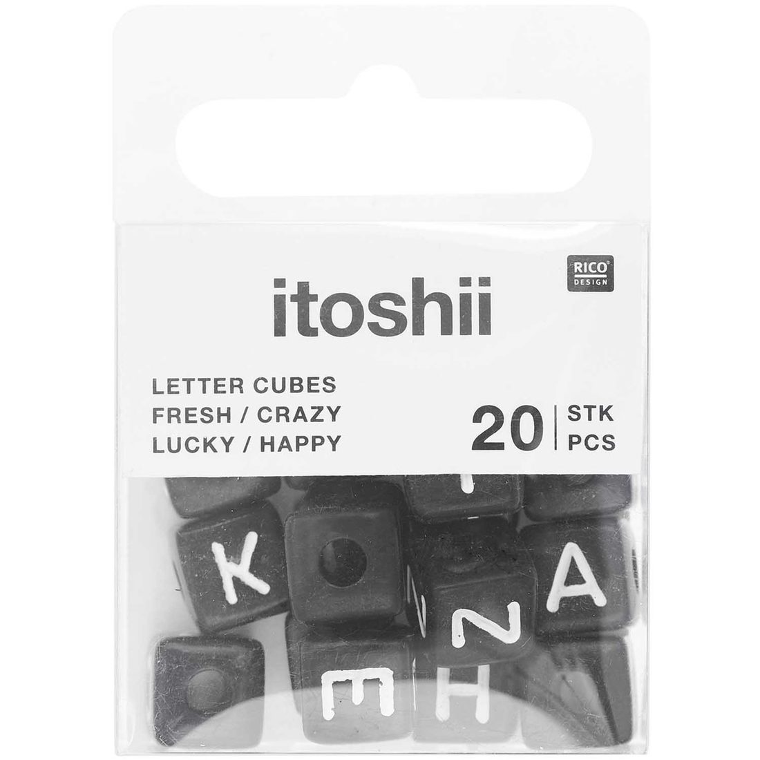 Ponii Beads Letterkralen FRESH/CRAZY/LUCKY 10 mm 20 st zwart Ponii Beads Letterkralen FRESH/CRAZY/LUCKY 10 mm 20 st zwart