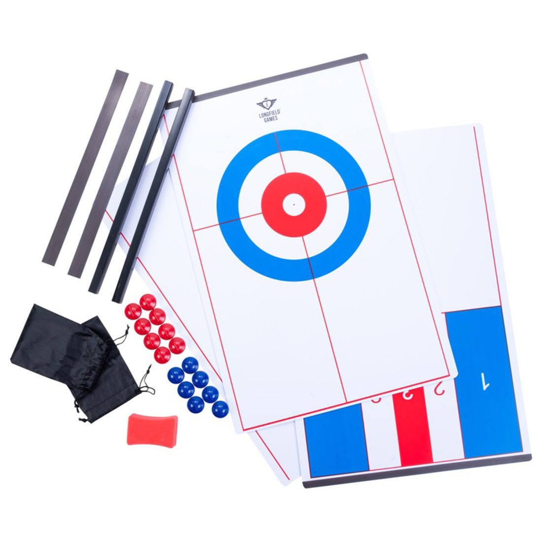 Curling- en sjoelspel met 16 pucks Curling- en sjoelspel met 16 pucks