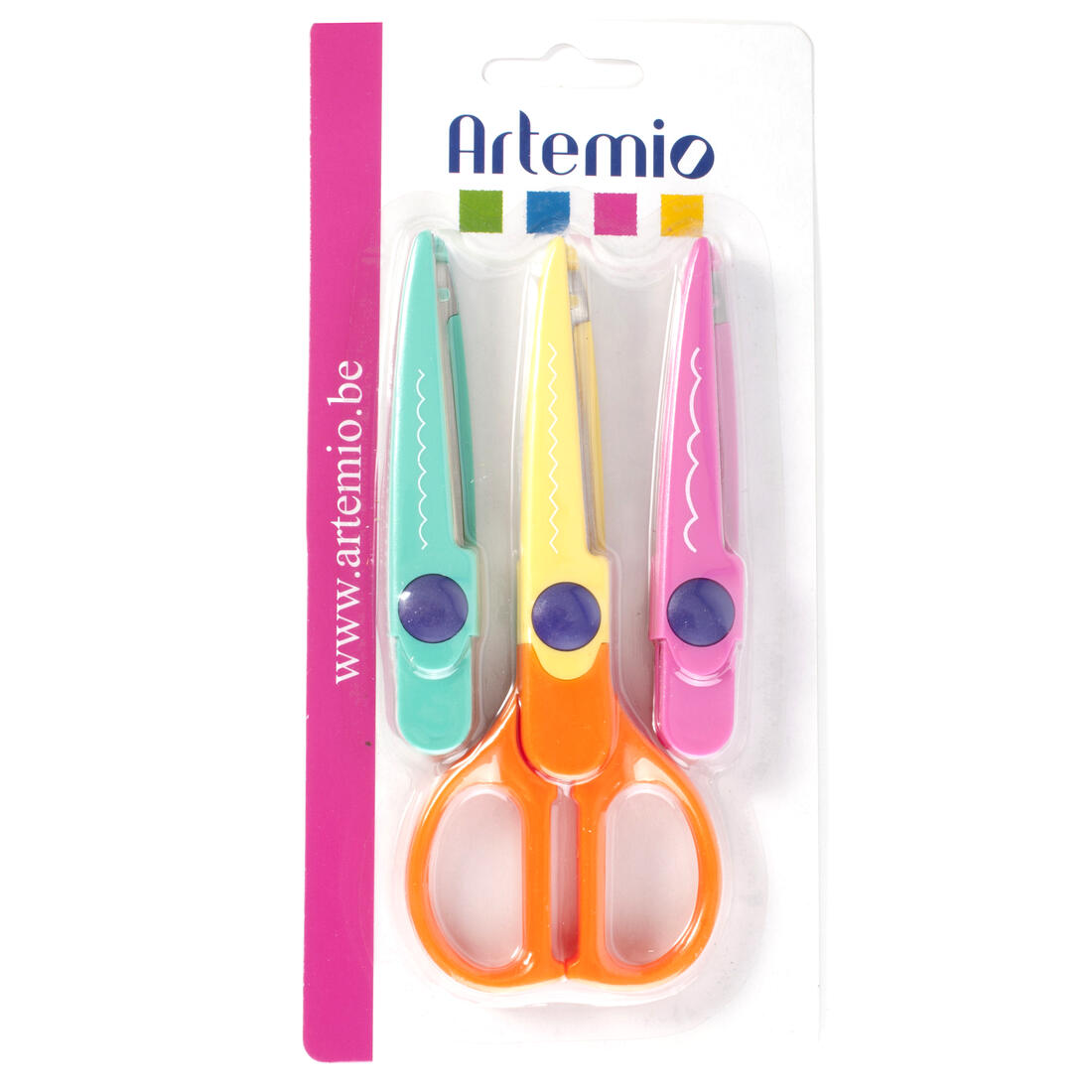 Schaar met verwisselbare motieven groen-geel-roze Schaar met verwisselbare motieven groen-geel-roze